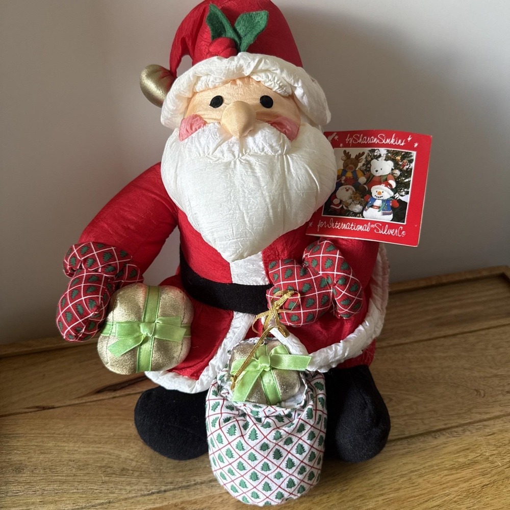 Vintage 1994 International Silver Co Santa Nylon Plush Stuffed Bag Gifts